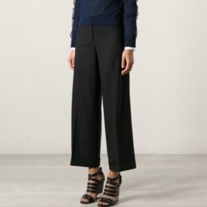 Tory Burch Flat Front Seamed Tailored Wool Blend Cuffed Culottes Pants Black 8